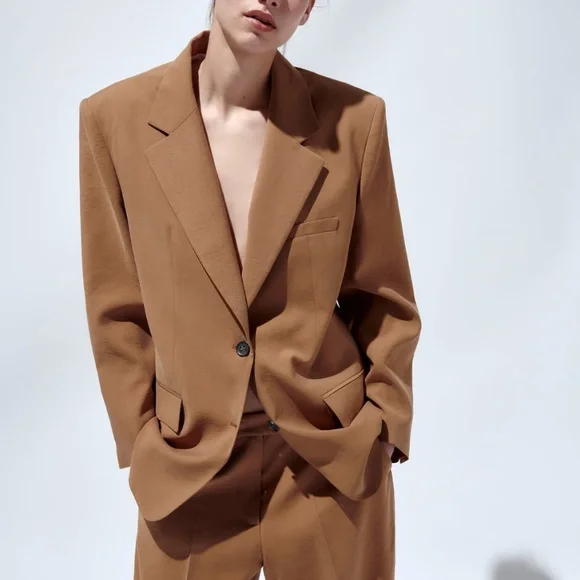 【新品未使用タグ付き】ZARA OVERSIZE BLAZER NEW ZARA WOMAN'S GREY MARL OVERSIZE BLAZER SIZE L 2753/132